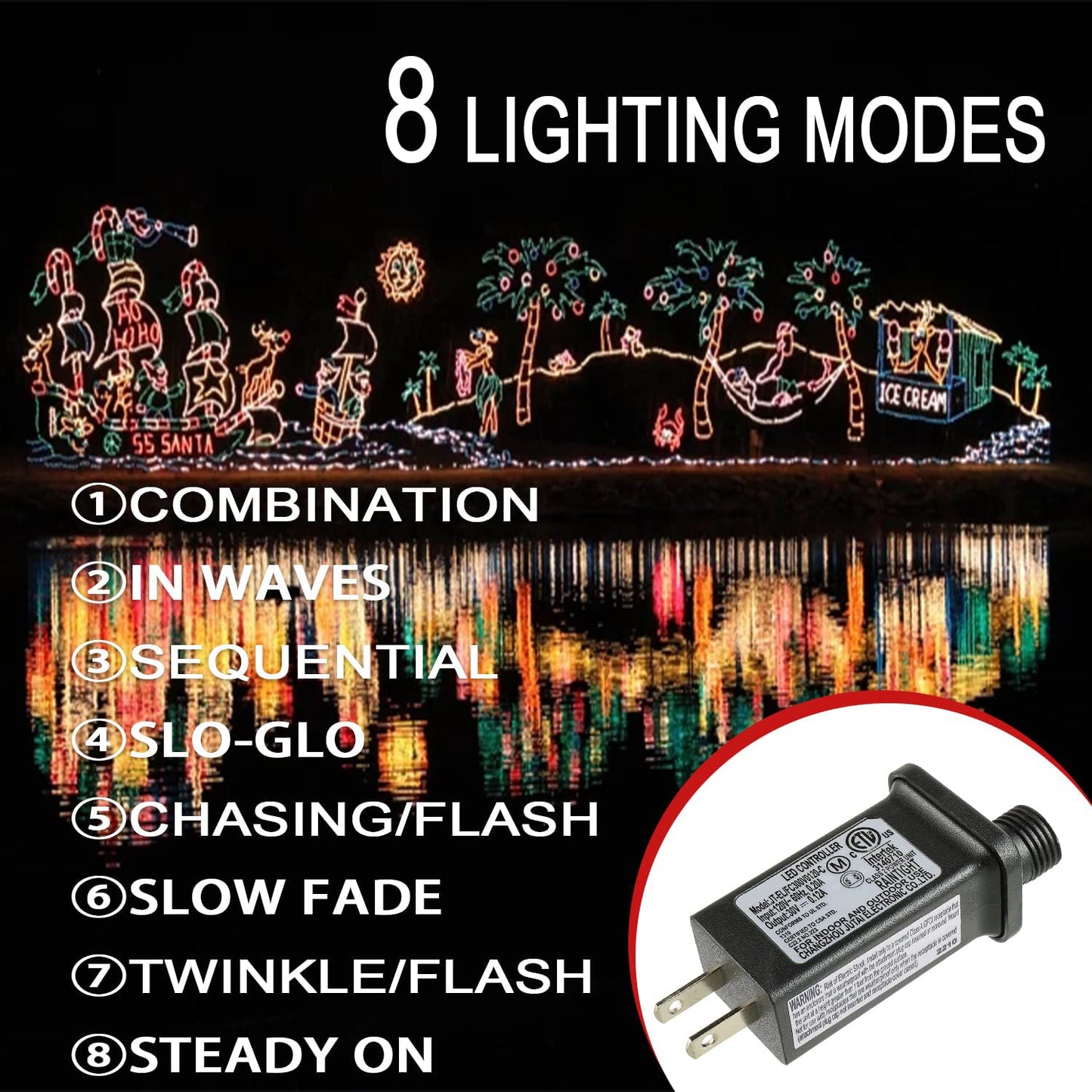 SIGANDG 30V 3.6W LED Transformer Replacement Class 2 Power LED Controller with 8 Modes Supply for Christmas String Light Inflatable Decorations IP44