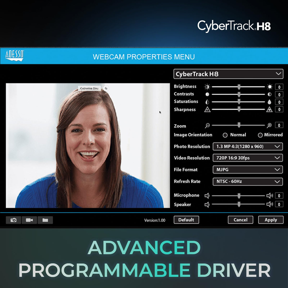 Adesso CyberTrack H8 Webcam 1080P Tripod Mount
