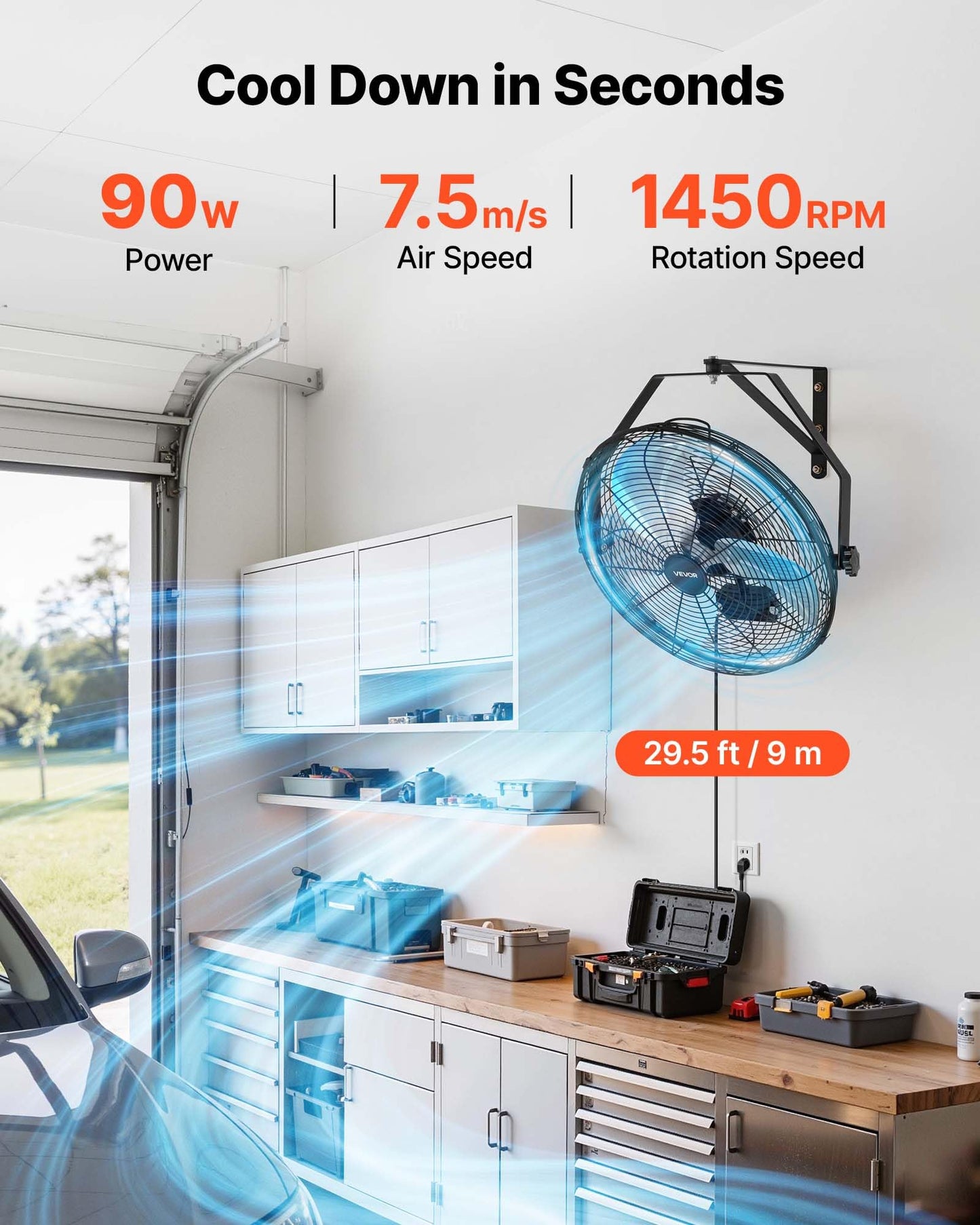 VEVOR 18 Inch Wall Mount Fan, Waterproof, 3-Speed, IP44 Rated, 2 Pack