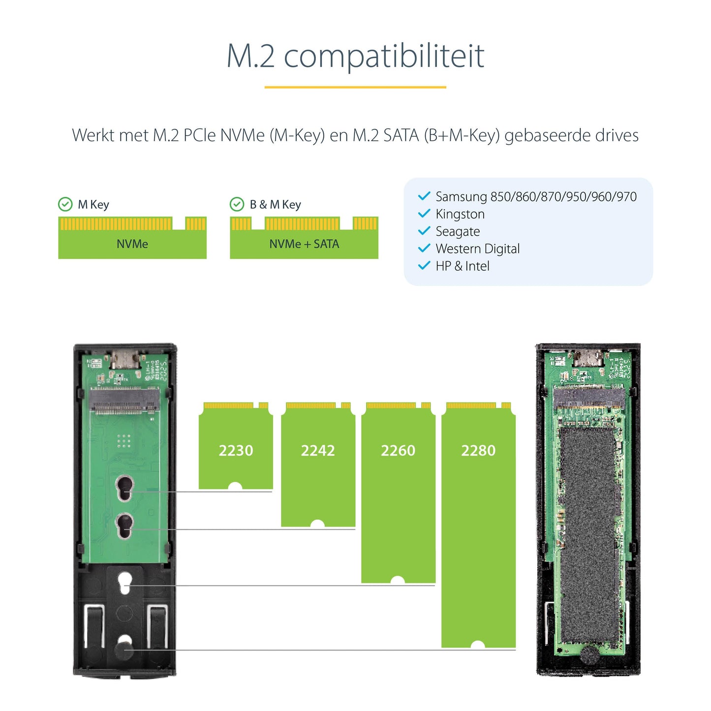 StarTech.com USB-C 10Gbps to M.2 NVMe or M.2 SATA SSD Enclosure - Tool-free External M.2 PCIe/SATA NGFF SSD Aluminum Case - USB Type-C&A Host Cables