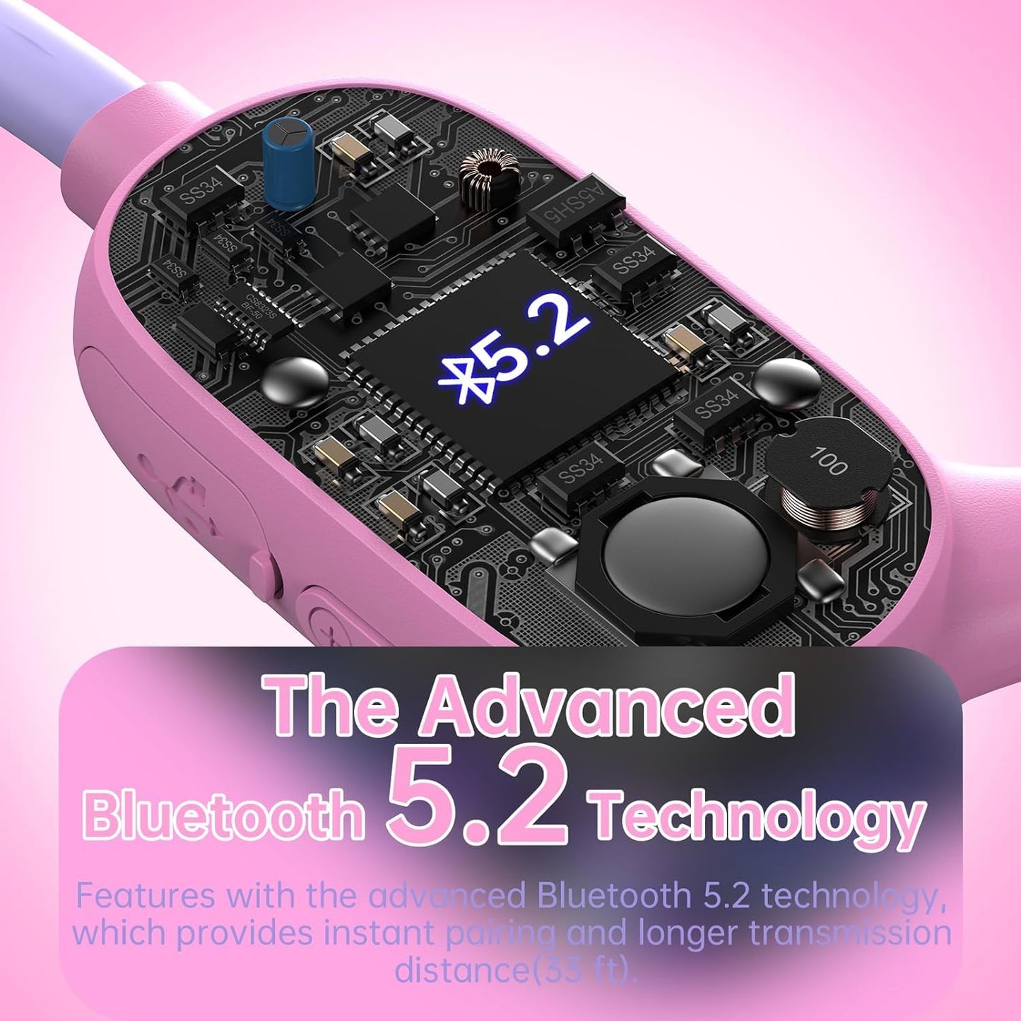 Mehomeli Kids Headphones, Bluetooth 5.2 Air Conduction Open Ear Headphones, 85dB Volume Limiting, Blue Pink