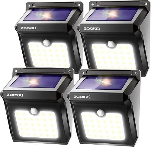 ZOOKKI Solar Outdoor Lights -120° Illumination Solar Motion Sensor Lights Outdoor - IP65 Waterproof Wireless Security Outdoor Solar Powered Lights