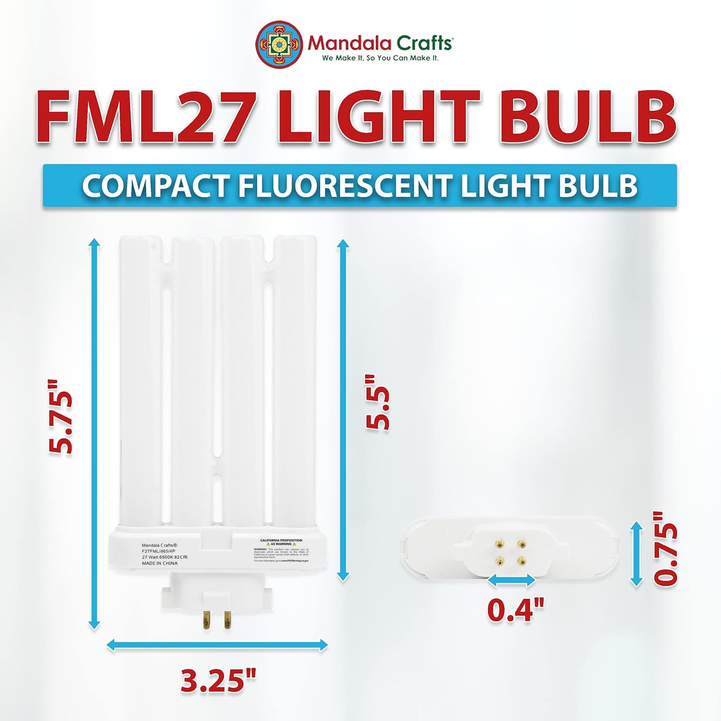 Mandala Crafts Daylight White FML27 27-Watt Compact Fluorescent Light Bulbs