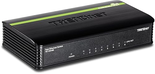 TRENDnet 8-Port Unmanaged 10/100 Mbps GREENnet Ethernet Desktop Switch, TE100-S8, 1.6 Gbps Switching Capacity, Plastic Housing, Network Ethernet