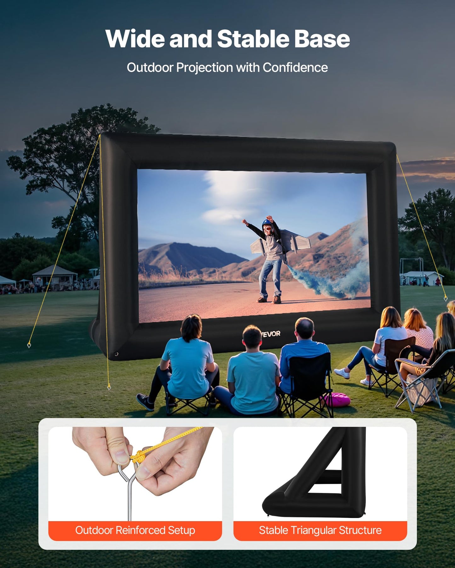 VEVOR 16FT Inflatable Projector Screen, Inflatable Movie Screen Outdoor with 250W Air Blower Projector Screen Oxford Fabric Material Blow Up Screen