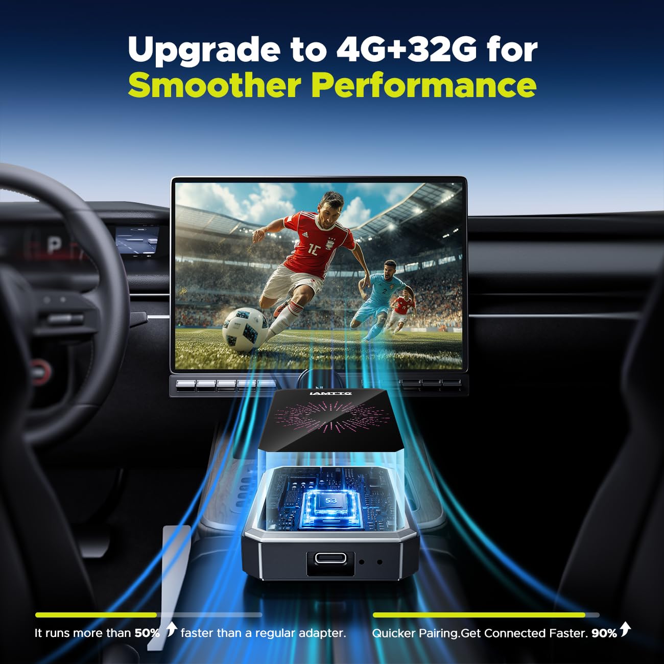 LAMTTO Wireless CarPlay Adapter with Gemini AI, 4GB+32GB Magic Box with Full Google Play Access-Download Streaming Apps, Games, Support Android Auto