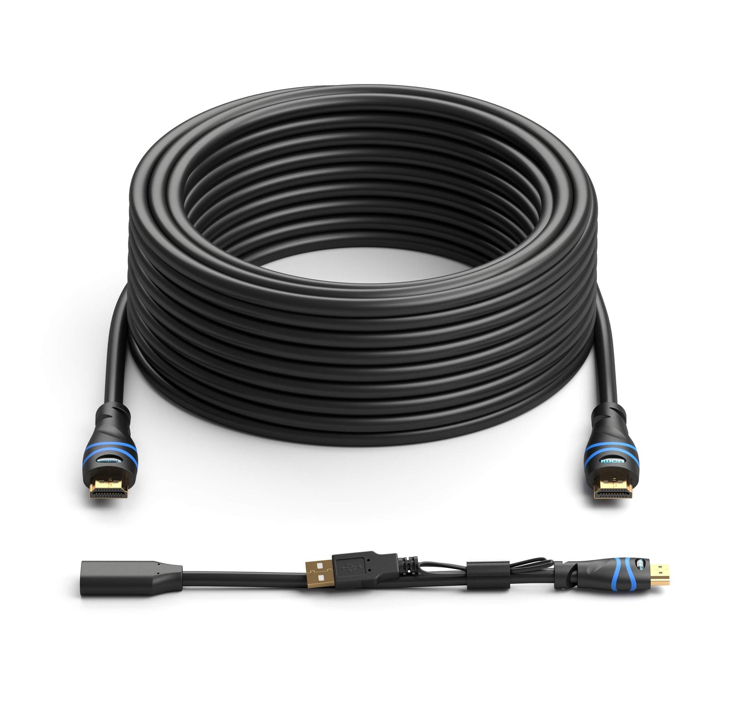 BlueRigger 4K HDMI Cable with Signal Booster (50FT, 4K 60Hz, in-Wall CL3 Rated) - Compatible with PS5, PS4, Xbox, Roku, Apple TV, HDTV, Blu-ray, PC