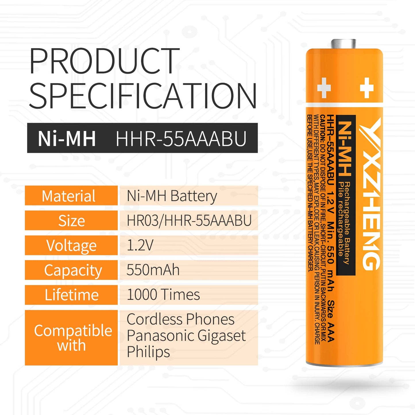 YXZHENG AAA Battery 8PCS 1.2V 550mAh Rechargeable NI-MH HHR-55AAABU Compatible with Panasonic Cordless Wireless Phone Telephone Handsets DECT 6.0