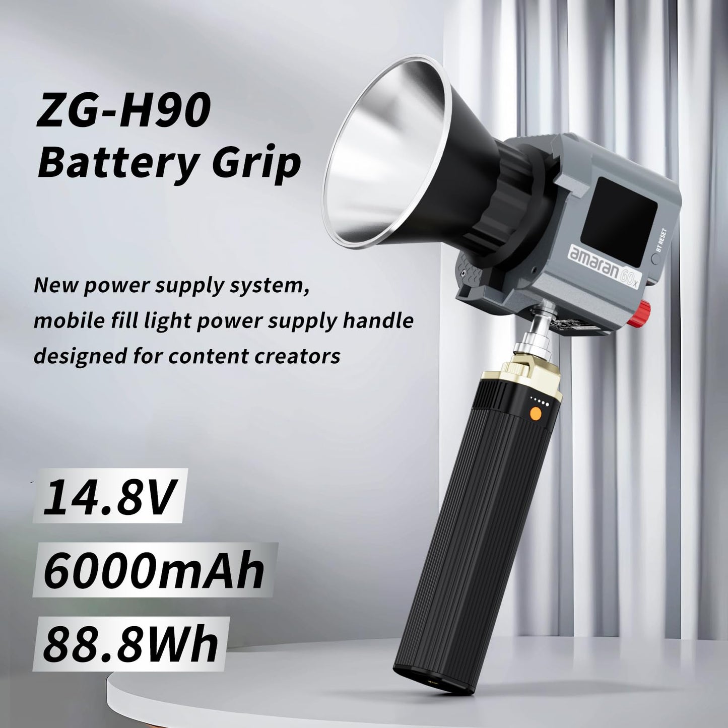 ZGCINE ZG-H90 Battery Handgrip, Support USBC PD in/Out, D-Tap Output, Compatible with Aputure Amaran, Zhiyun, Godox, Colbor, Sokani