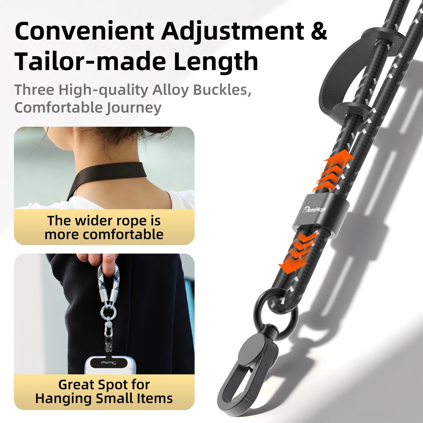 DomiHapi Phone Lanyard, 65W Fast Charging USB-C Data Cable Lanyard, Adjustable Crossbody Neck Strap, Anti-Loss Neck Lanyard, Compatible with iPhone