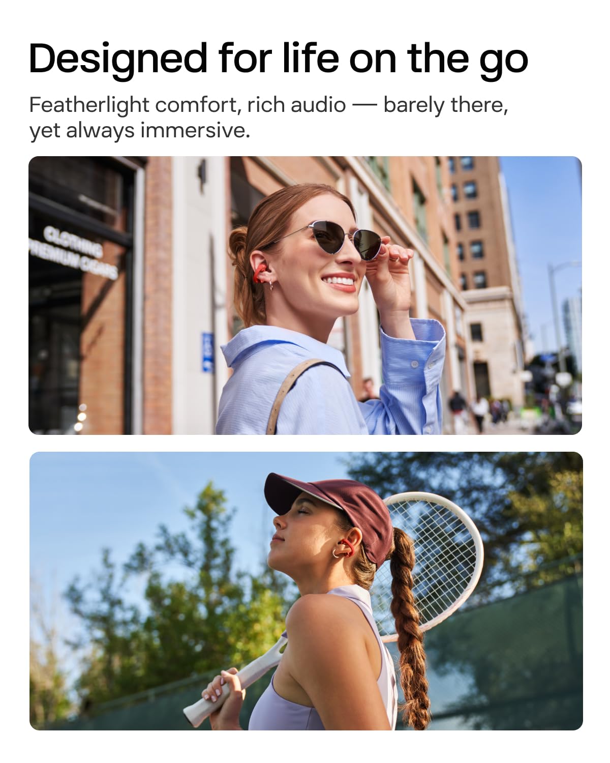 SHOKZ OpenDots ONE Open-Ear Clip-On Bluetooth Earbuds, Red, Dolby Audio