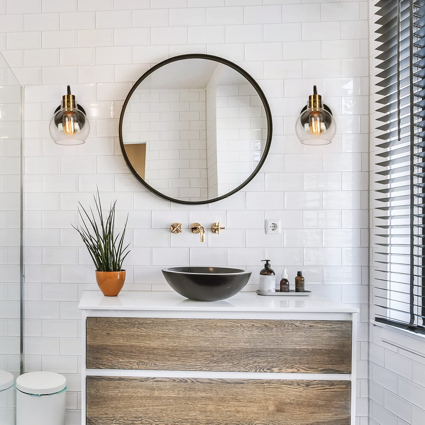 classy leaves Wall Sconces, 1-Light Black Bathroom Light Fixtures with Electroplated Gold Brass Socket, Farmhouse Black and Gold Sconces Wall
