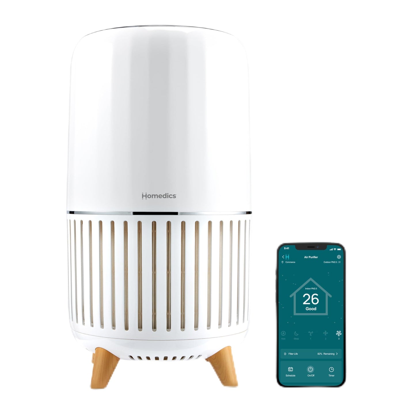 Homedics Smart Air Purifier 4-in-1 Tower for Large Rooms, Up To 1570 sq ft