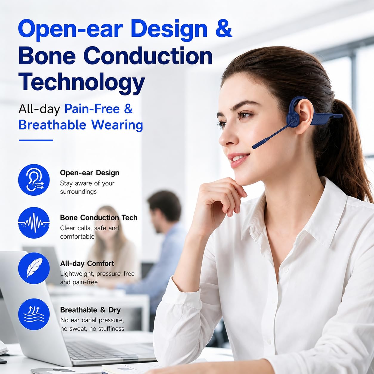 Open-Ear Headphones with Noise-Canceling Mic, Bone Conduction Headphones