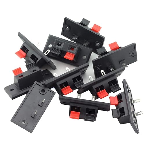 Tegg 10PCS 2 Pin Speaker Terminal Block 2 Way Amplifier Spring Jointing Clamp Test Clip Stereo Speaker Strip Shape Push Release Connector Plate 2