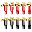 HRLORKC 10pcs Right Angle Speaker Plugs 4mm/0.16" 90 Degree Connector Right Angle Banana Plugs for Speaker Wire (Red and Black)