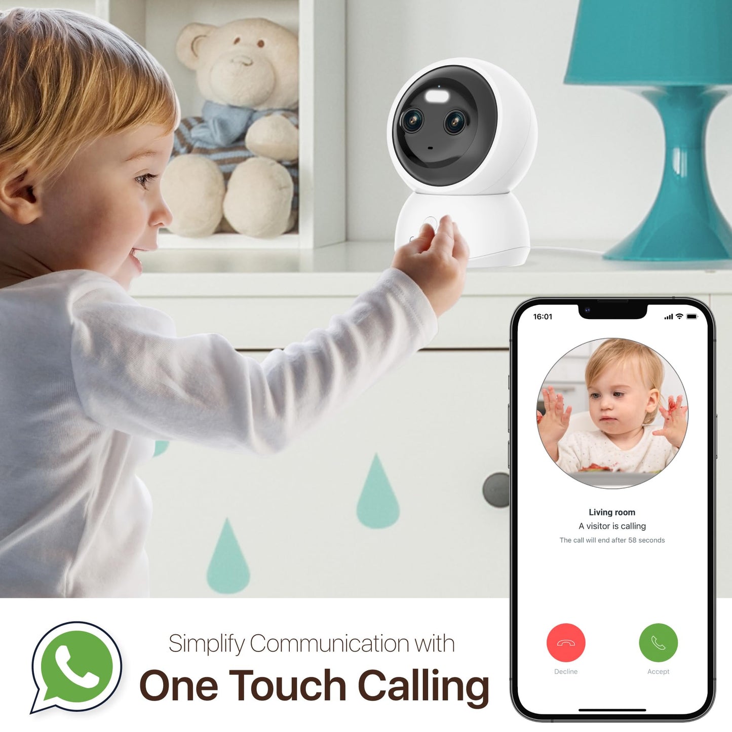faleemi Dual Lens 2.4/5GHz WiFi Security Camera, 360° PTZ 2K Indoor Nanny Cams with Phone App, 2-Way Audio, Motion Tracking, Night Vision,