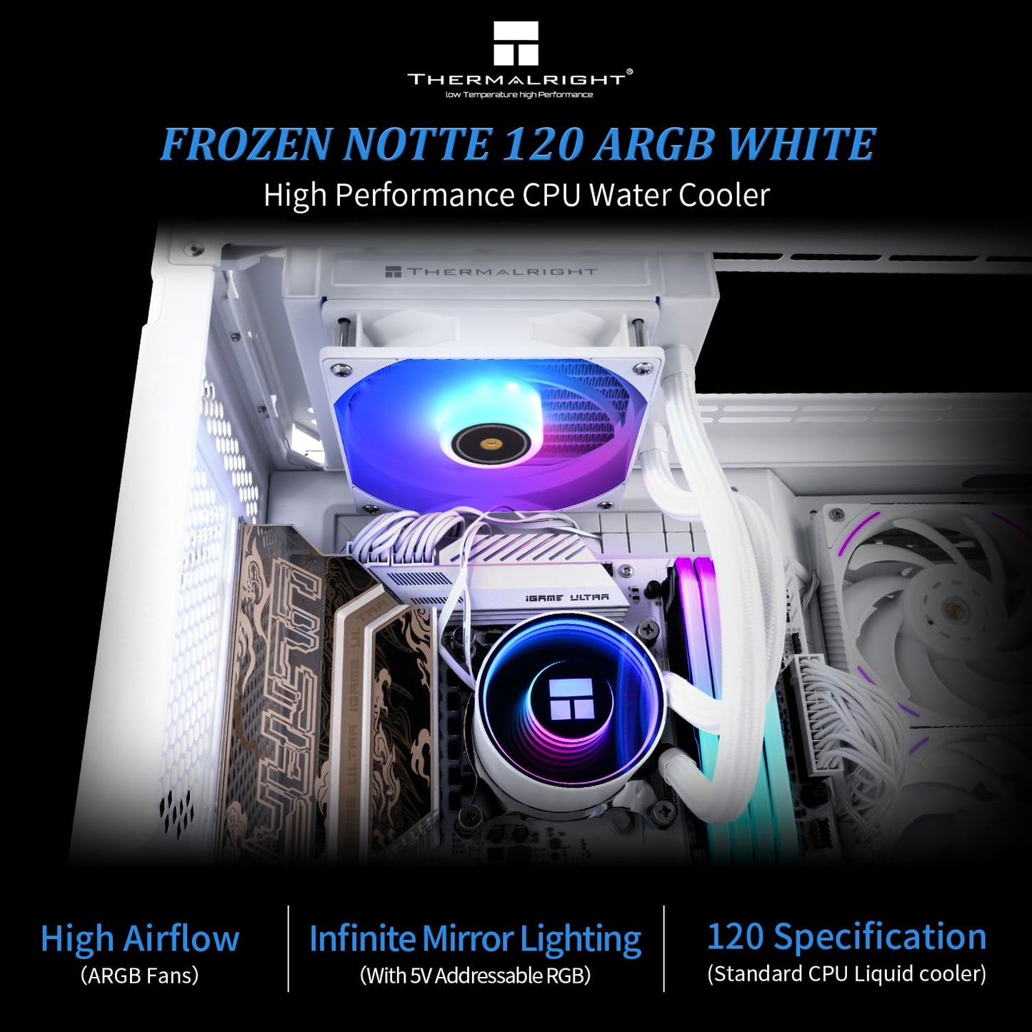 Thermalright Frozen Notte 120 ARGB White CPU Water Cooler, CPU Water Cooling System, ARGB Cold Head,Suitable for AMD:AM4/AM5,Intel LGA