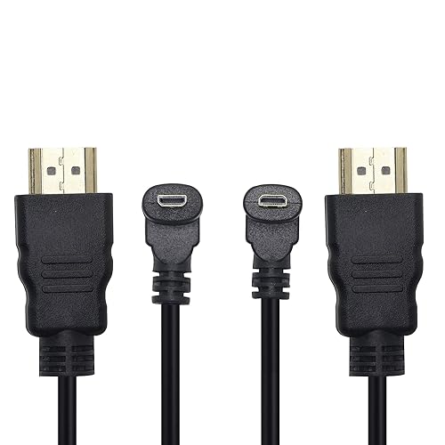 Micro HDMI Male to HDMI Male 50CM 90 Degree Angle Adapter (2Pack - Up & Down Angle) - Supports 3D, 4K, 1080P, Ethernet, Audio Return