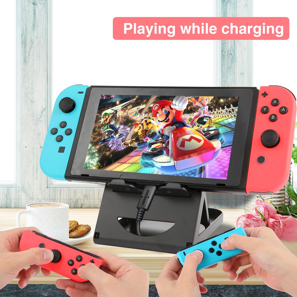 Nintendo Switch Stand/Switch LITE Stand,Foldable,Adjustable and Portable table play stand for N-switch console playing and charging,Compatible