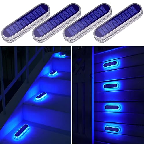 YiLaie Blue Solar Lights for Outside Stick on Boat Dock Deck Step Driveway Strip Lights Solar Powered Outdoor Waterproof Stair Post Ground Pathway