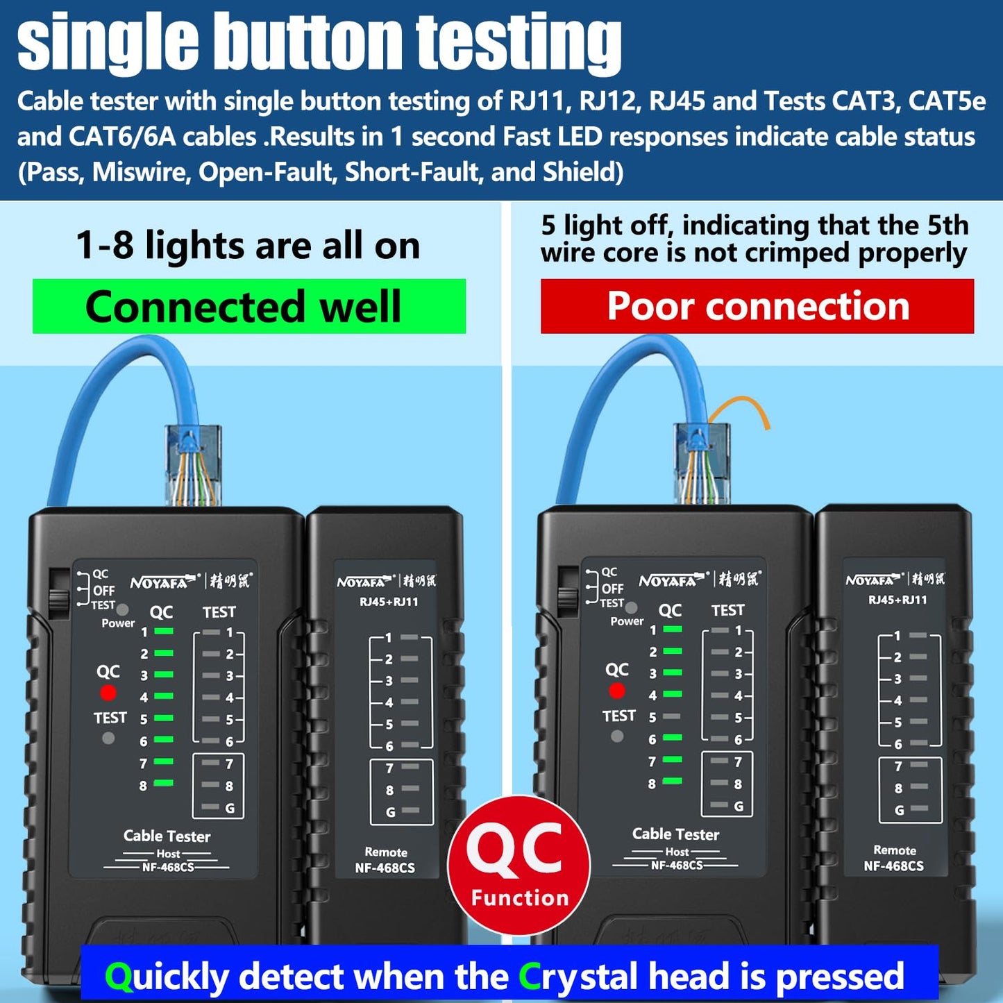 YILTION NF-468CS Network Cable Tester Telephone & Continuity Tester Ethernet Cable Mapper for RJ45/RJ11/RJ12/CAT5/CAT6/POE Test UTP/STP Network Test