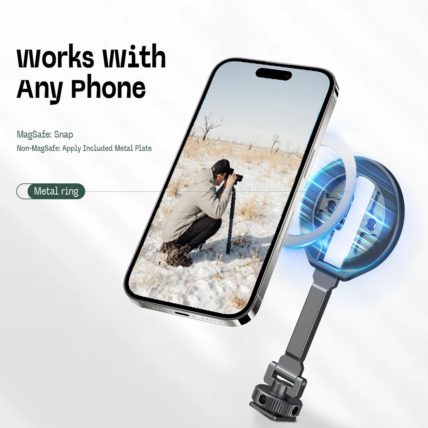 FANAUE Magnetic Phone Tripod Mount, Cold Shoe Phone Holder for Camera, Aluminum iPhone Tripod Mount Adapter with 1/4”Threaded Hole, Compatible