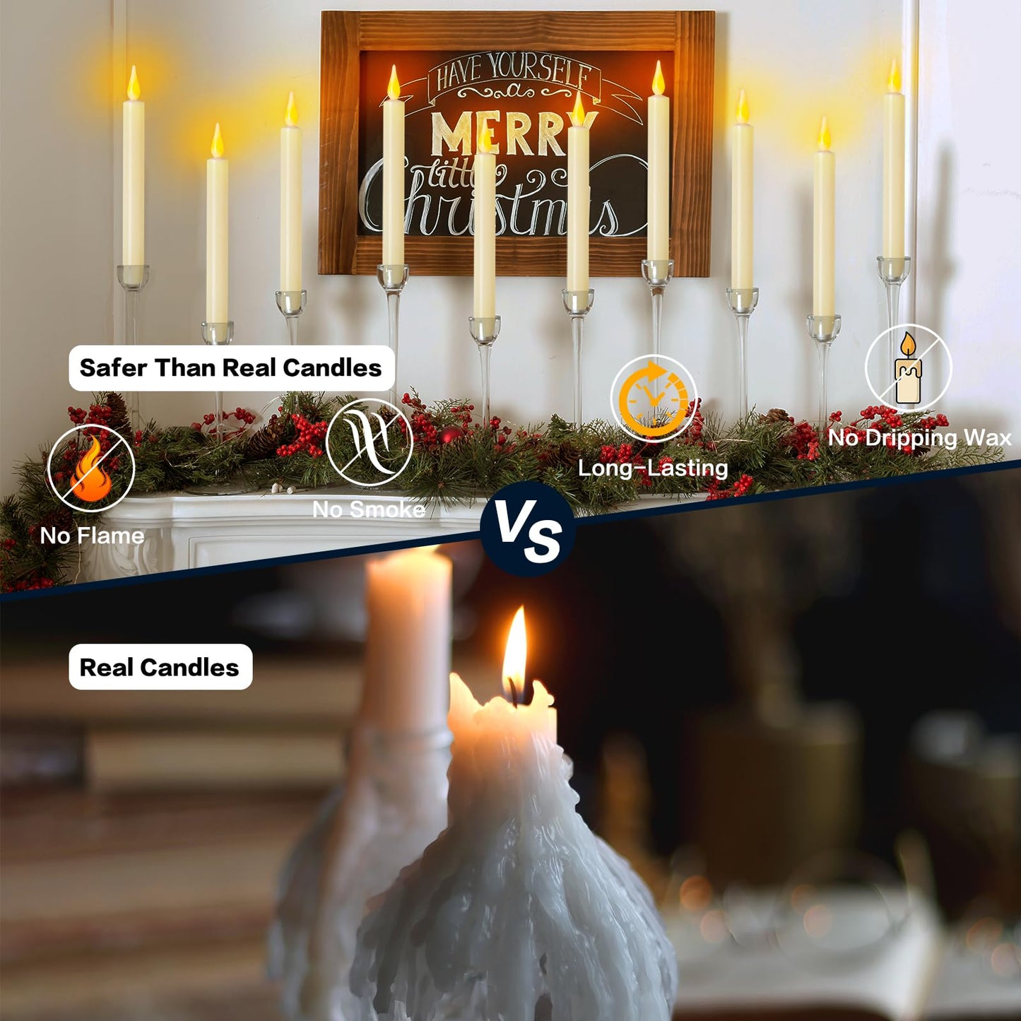 cosylive Christmas Window Candles with Remote Timer, Flameless Taper Candles with Suction Cups and Magnetic Base Battery Operated Flickering Candle