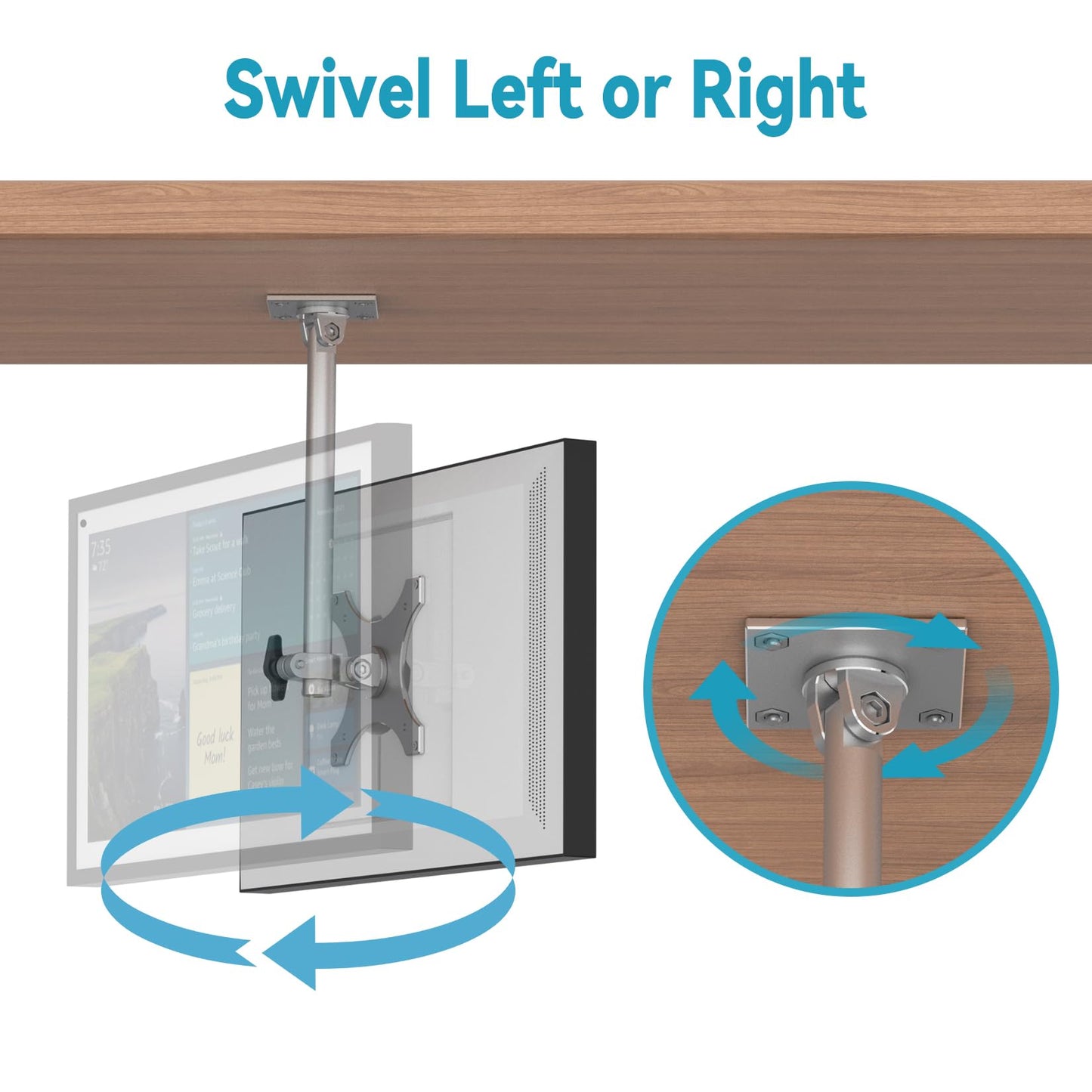 Letlar Kitchen Under-Cabinet Mount Compatible with Echo Show 15, Adjustable Height, Rotatable Swivel Tilt Mount, Forward and Stowed for Saving Space