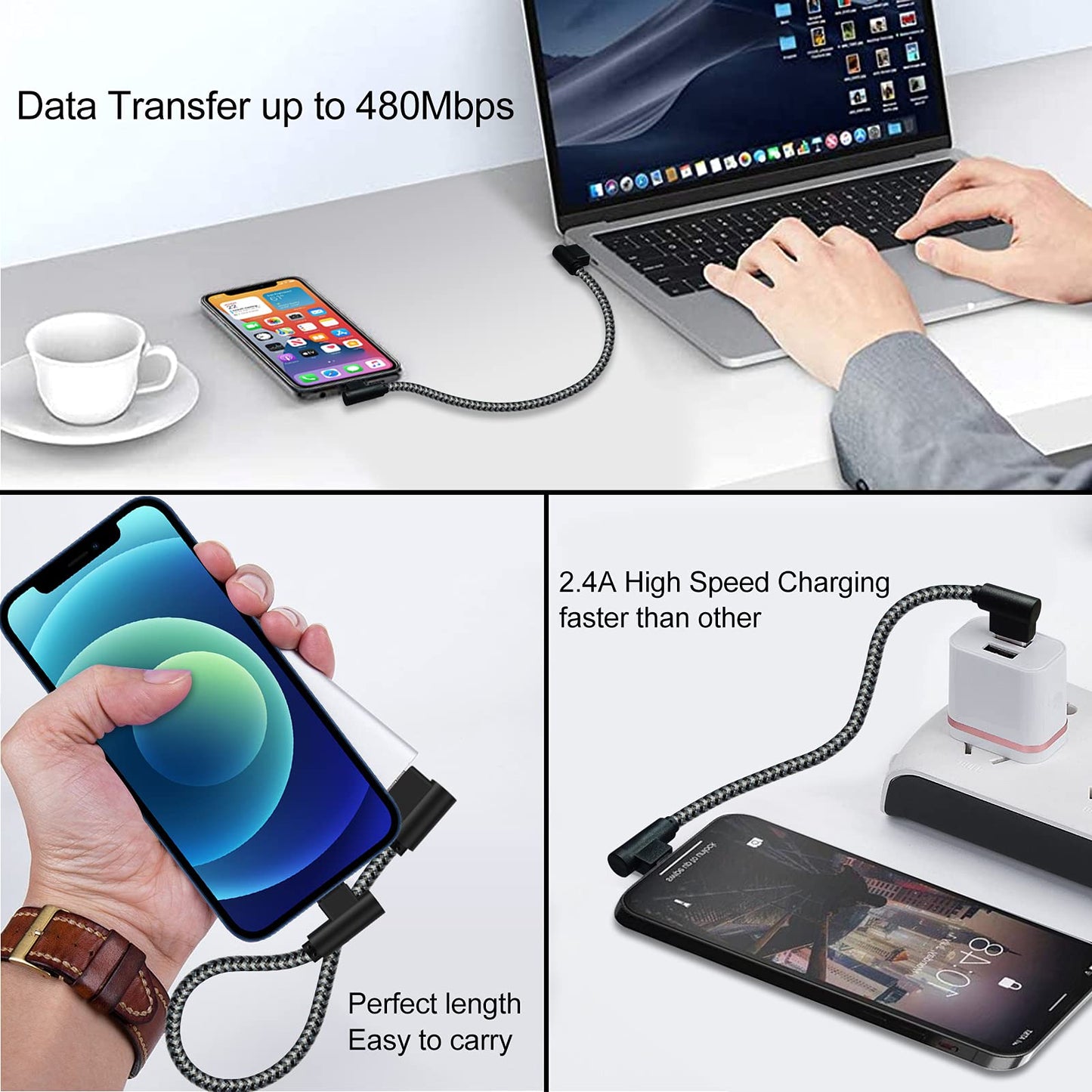 Osecet iPhone Charger 1Ft MFi Certified Short Lightning Cable Braided 90 Degree Elbow Charging Cable Compatible with iPhone 14 13 12 11 Pro X XS XR 8…