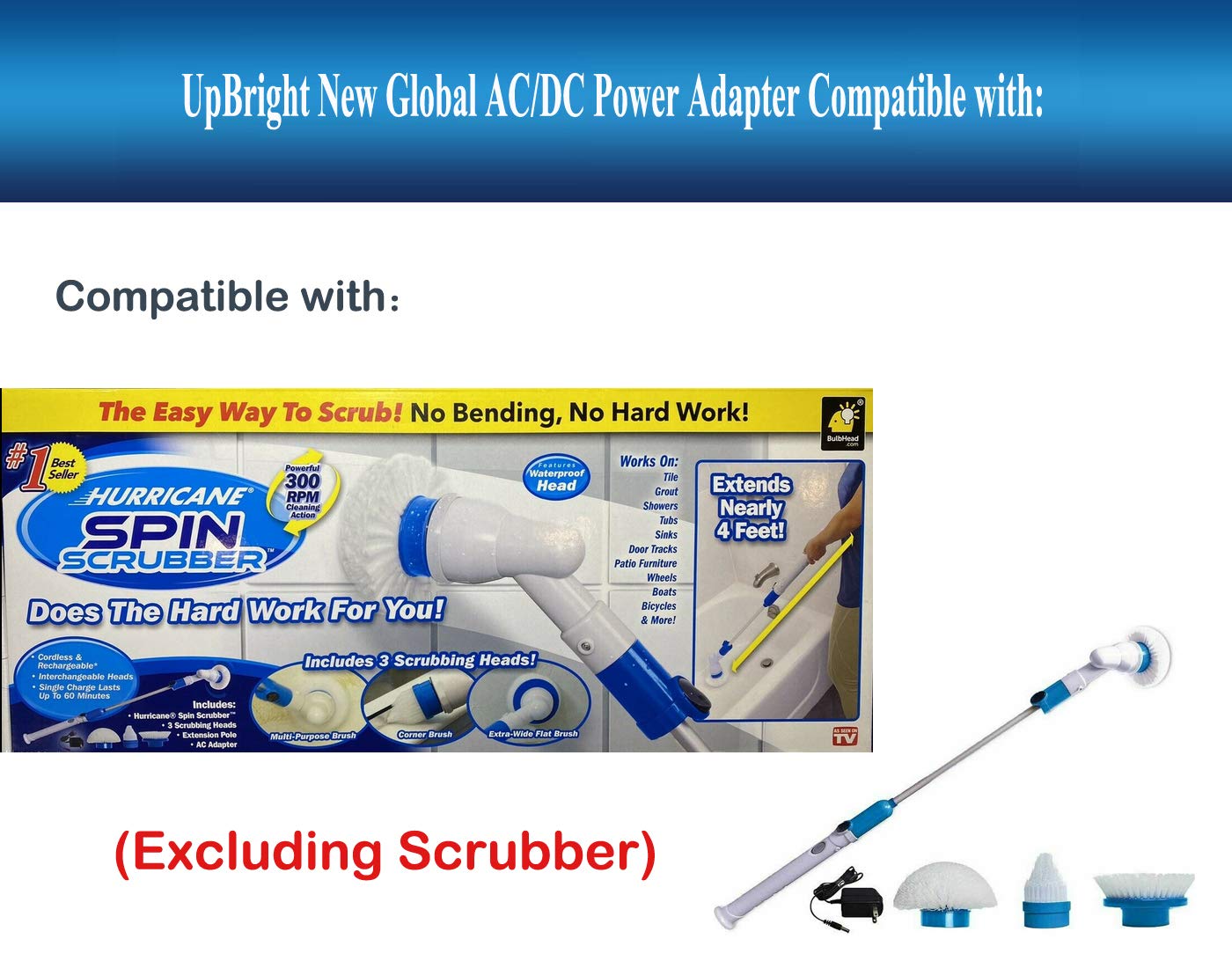 UpBright 8.5V AC/DC Adapter Compatible with Hurricane Spin Scrubber Brush HSS1 Rechargeable Turbo Scrubber TeleBrands Corp SpinScrubber Brush HSSI…
