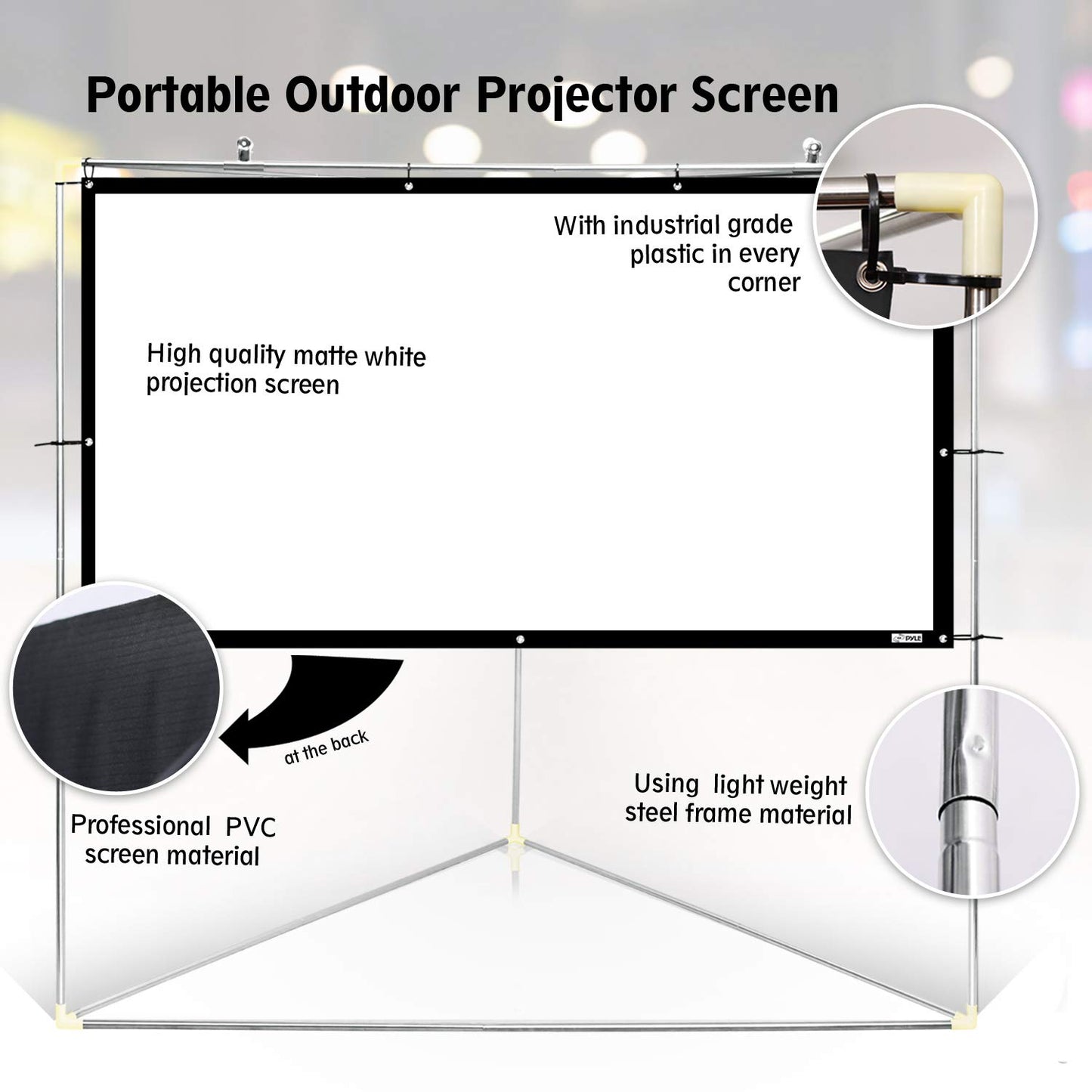 Pyle 72" Outdoor Portable Matt White Theater TV Projector Screen w/Triangle Stand - 72 inch, 16:9, 1.15 Gain Full HD Projection