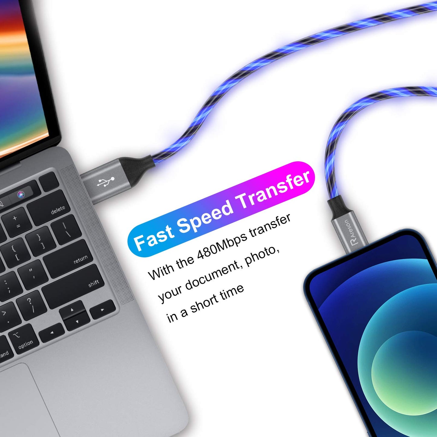 Light up iPhone Charger Cord, LED Lightning Cables 1 Pack | Apple MFi Certified | USB Fast Charging Cord for Apple iPhone 13 12 11 Pro Max XR XS…