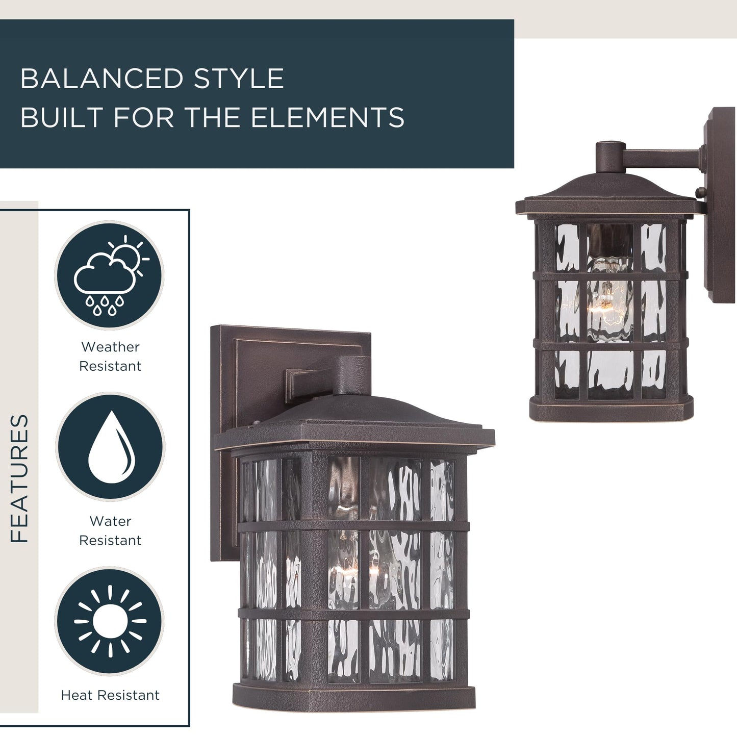 Quoizel Stonington 10.5" Mission-Style Wall Lantern, 1-Light, Palladian Bronze Coastal Armour, Clear Water Glass, ETL Wet Rated