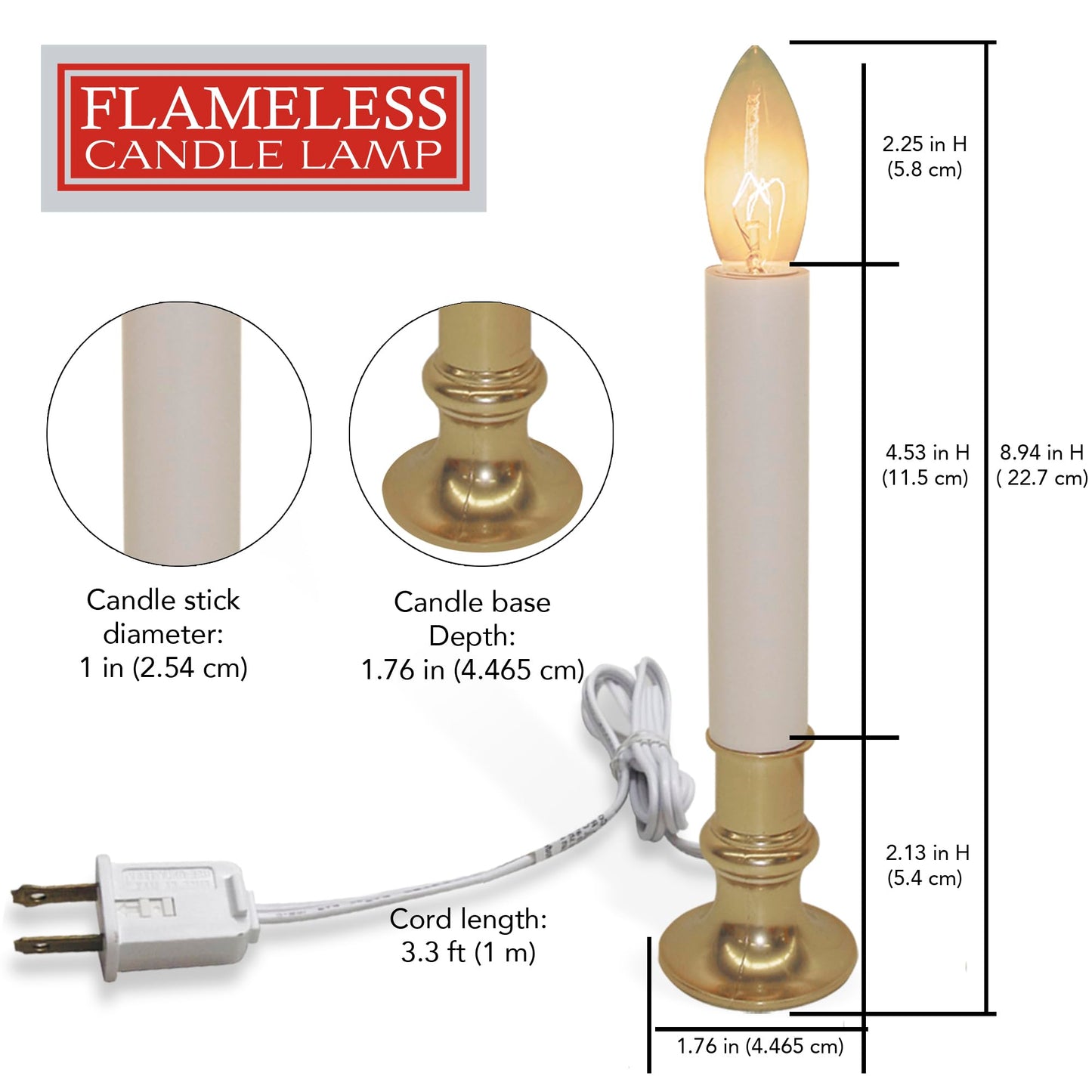 Brite Star Electric Window Candle Lamp - Perfect for Windows, Kitchen & Christmas Decor - Plug in 10 inch Brass Plated Base, White Candle Light