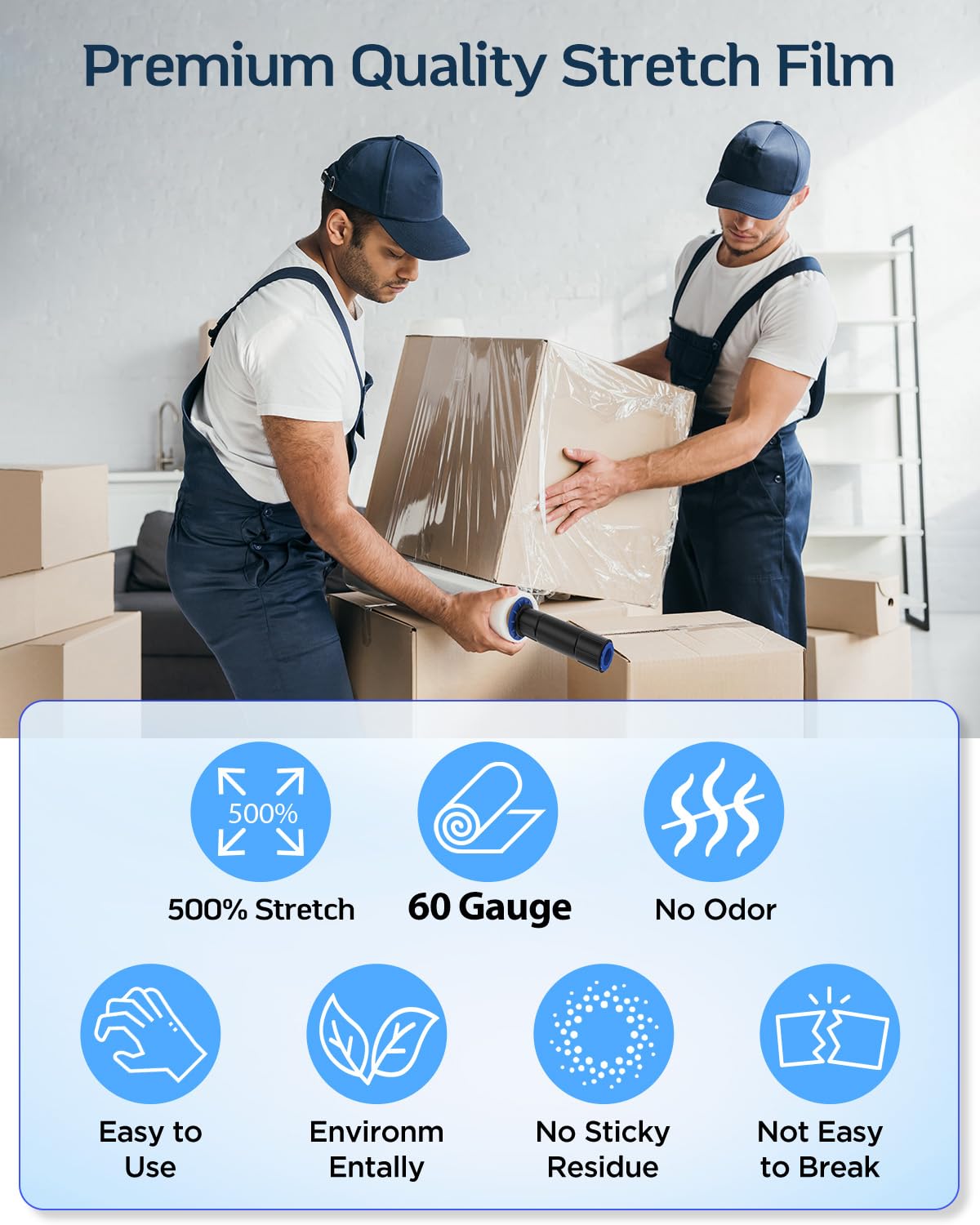 Stretch Warp Film- FugaCity 3 Pack Heavy Duty Shrink Wrap Roll with Handles 15" x 1000 Feet, 60 Gauge Industrial Strength for Pallet Wrap, Furniture