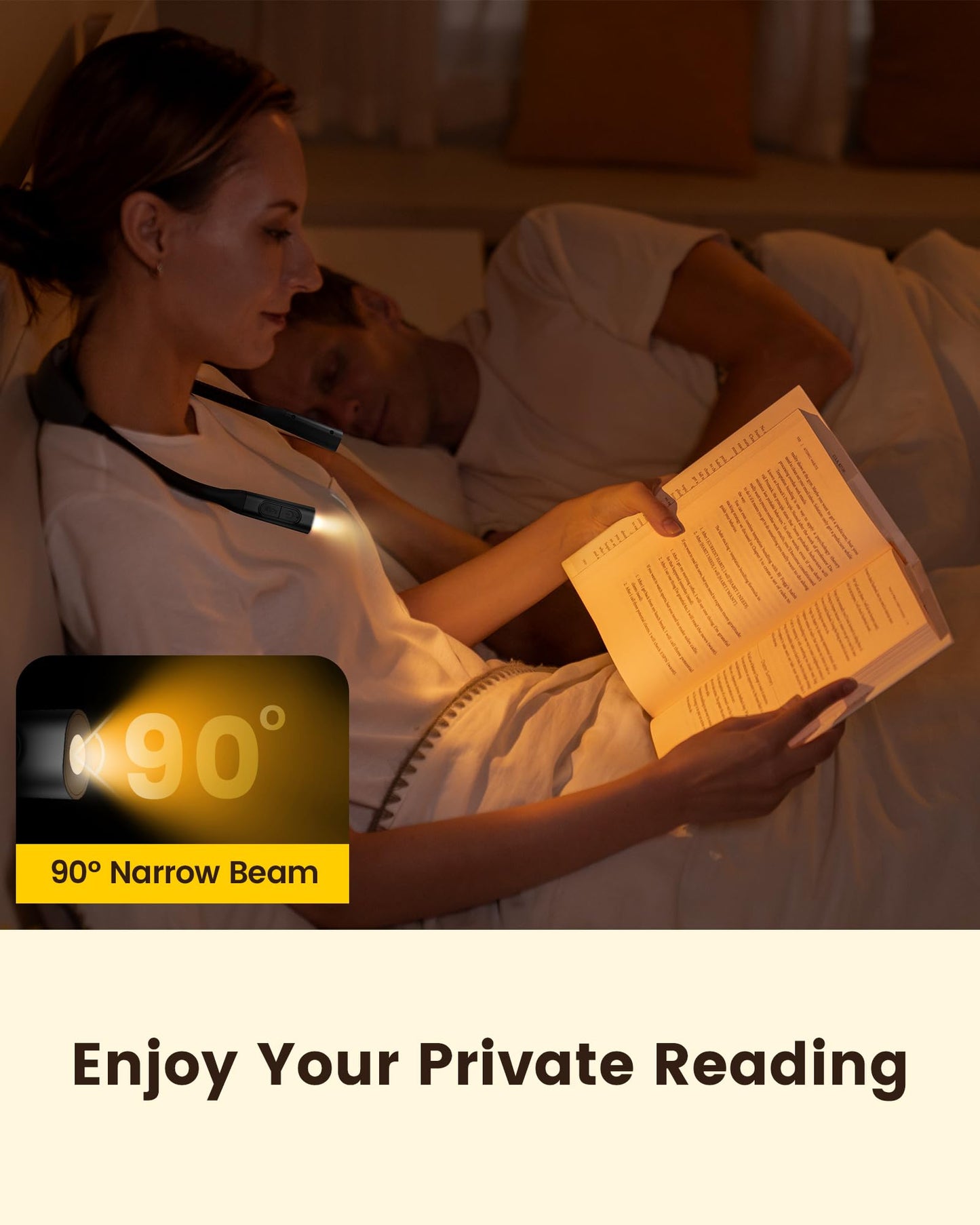 Glocusent Neck Book Light, 1200mAh Rechargeable Neck Reading Light, Hands Free Book Lights for Reading at Night, 5 Colors & 5 Brightness, Private