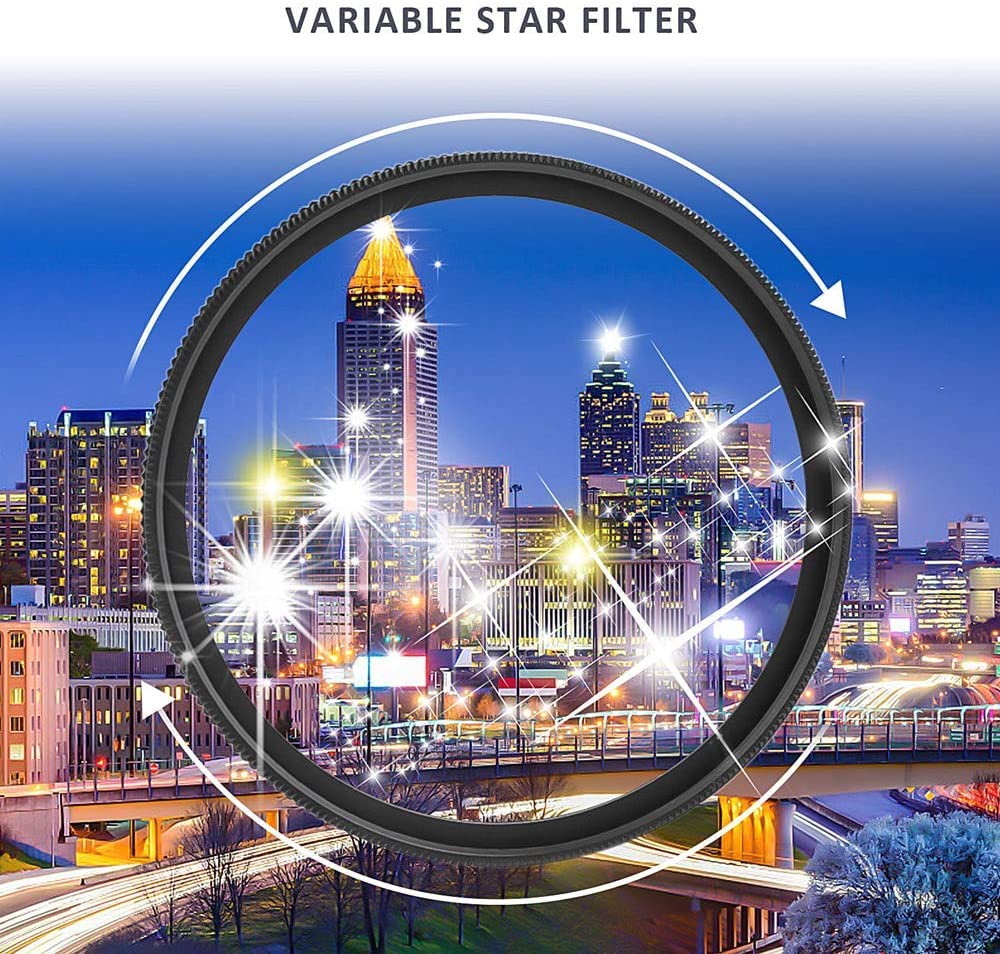 GREEN.L 37mm Variable Star Filter 468 Cross Screen Starburst - Rotatable Star Filter Kit with 3 Filters for Portraits Cityscapes Lights - Includes