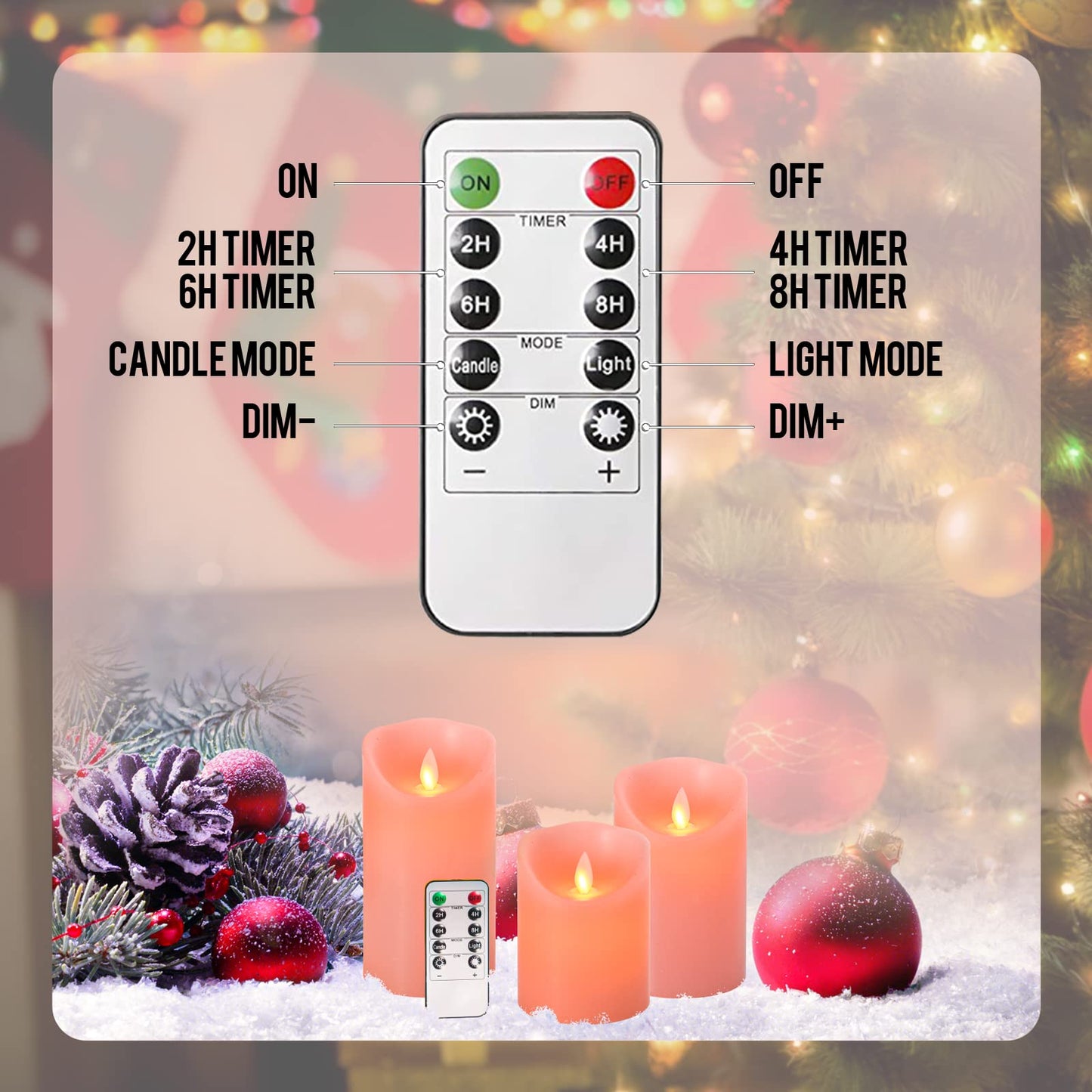 Flameless LED Battery Operated Flickering Candles: 4" 5" 6" Set of 3 Pink Real Wax Pillar Dancing Flame 10-Key Remote Control Candle Lights 300Hours