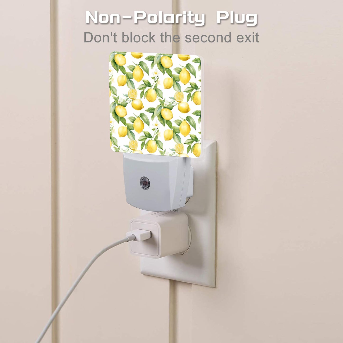 sndheke Lemon with Flowers Night Light, Fresh Lemon Fruits Floral Dusk to Dawn Night Light Plug in,0.5w Energy Saving Sleep Friendly Nightlights