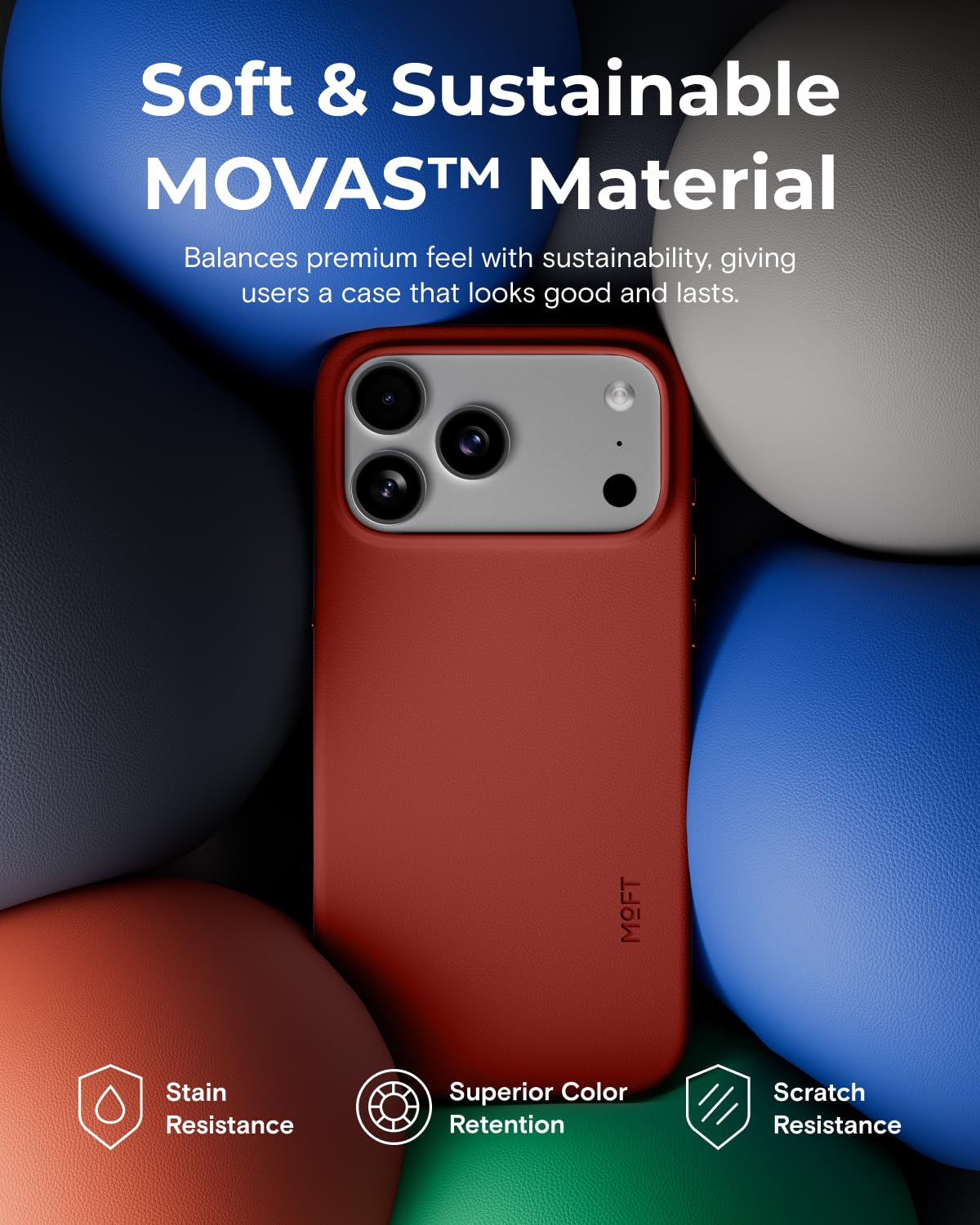MOFT for iPhone 17 Case- MOVAS Snap Case, MagSafe Compatible, Soft-Touch Vegan Leather, Classic Minimalist Design, Lightweight, Stain-Resistant