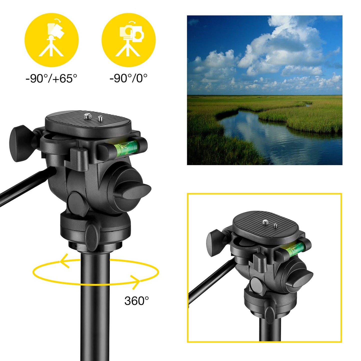 NATIONAL GEOGRAPHIC Photo Tripod Kit with Monopod, Carrying Bag, 3-Way Head, Quick Release, 3-Section Legs Lever Locks, Geared Centre Column, Load up