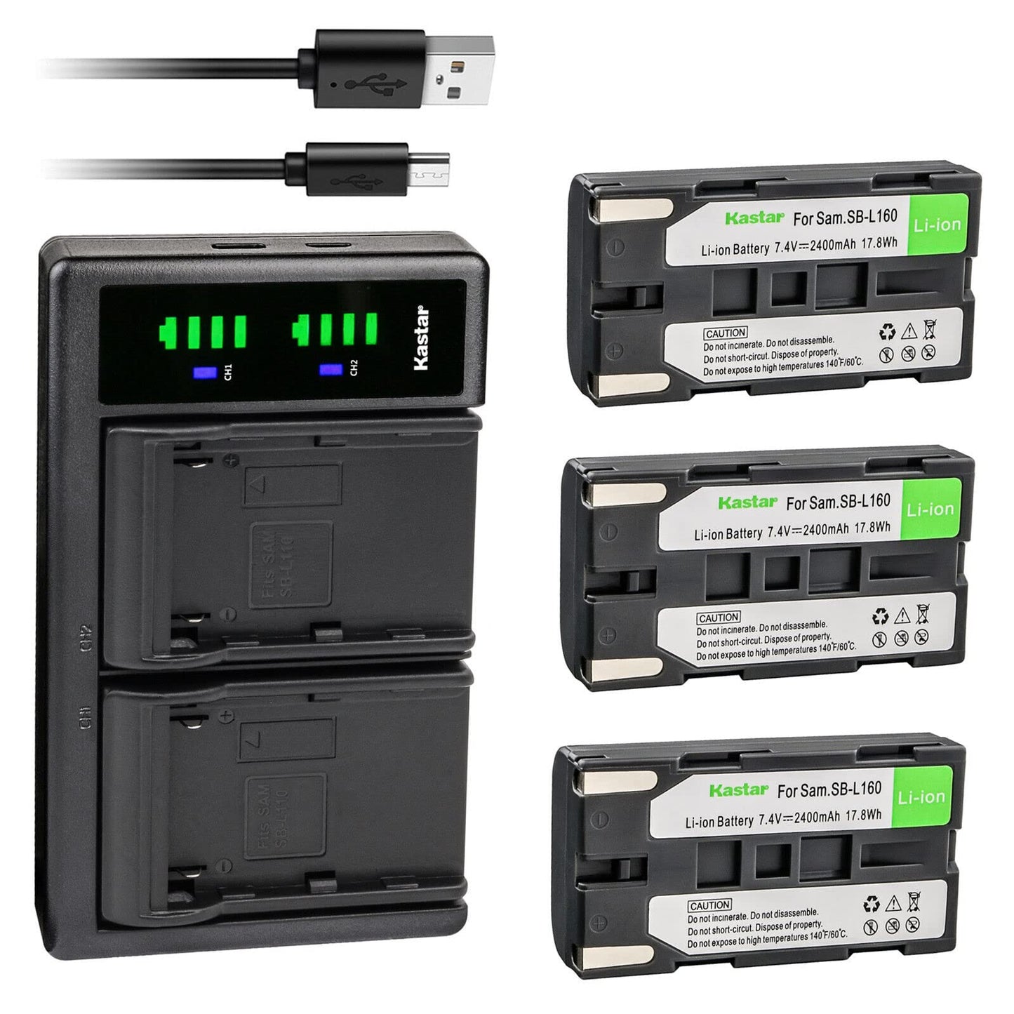 Kastar 3-Pack SB-L160 Battery and LTD2 USB Charger Replacement for Samsung SB-L160 SBL160, SB-L320 SBL320, SB-L480 SBL480, SB-L110A SBL110A, Medion