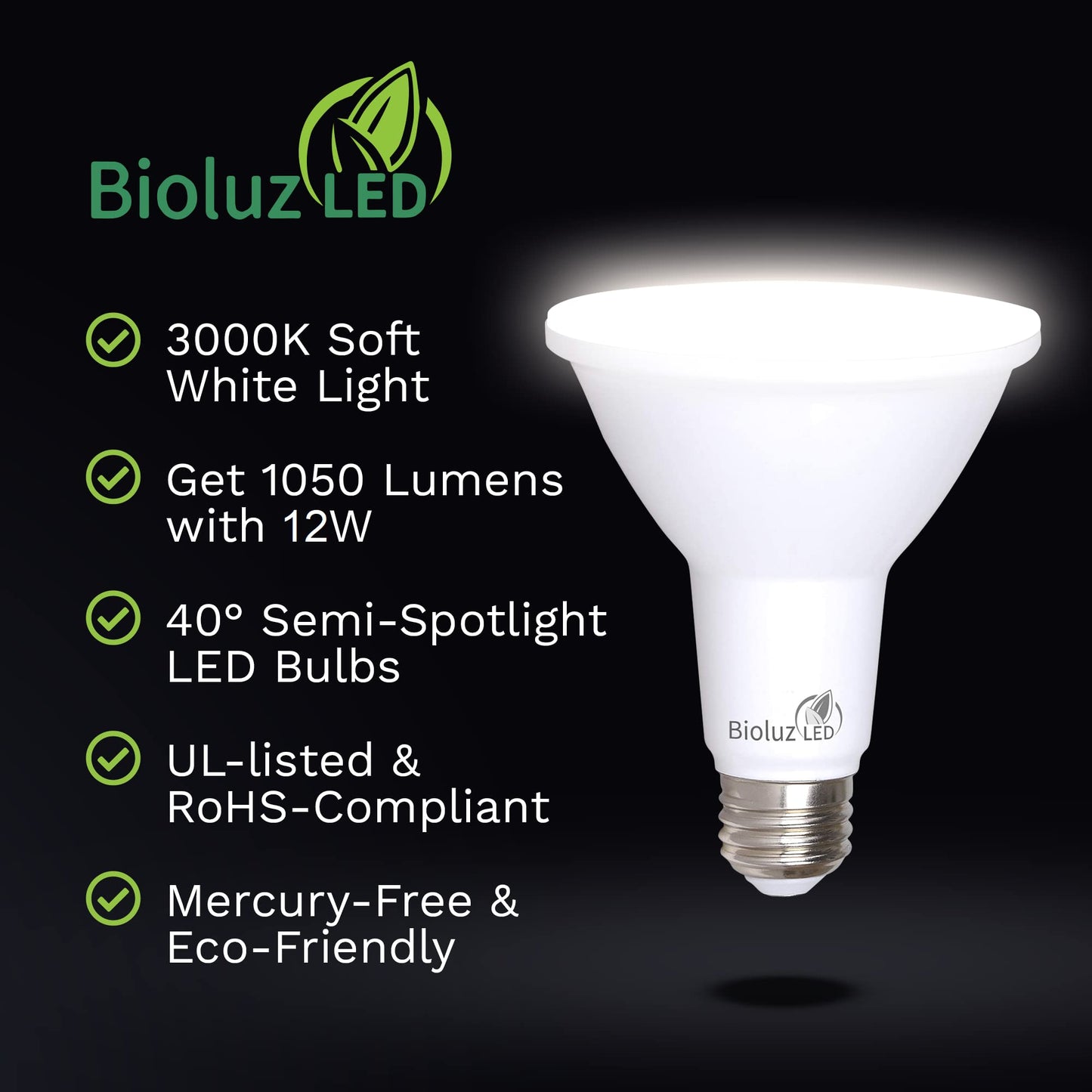 Bioluz LED 4 Pack PAR38 LED Light Bulb 90 CRI 12W = 100-120 Watt Replacement, Soft White 3000K, Dimmable Light Bulbs Flood Lights Outdoor/Indoor UL