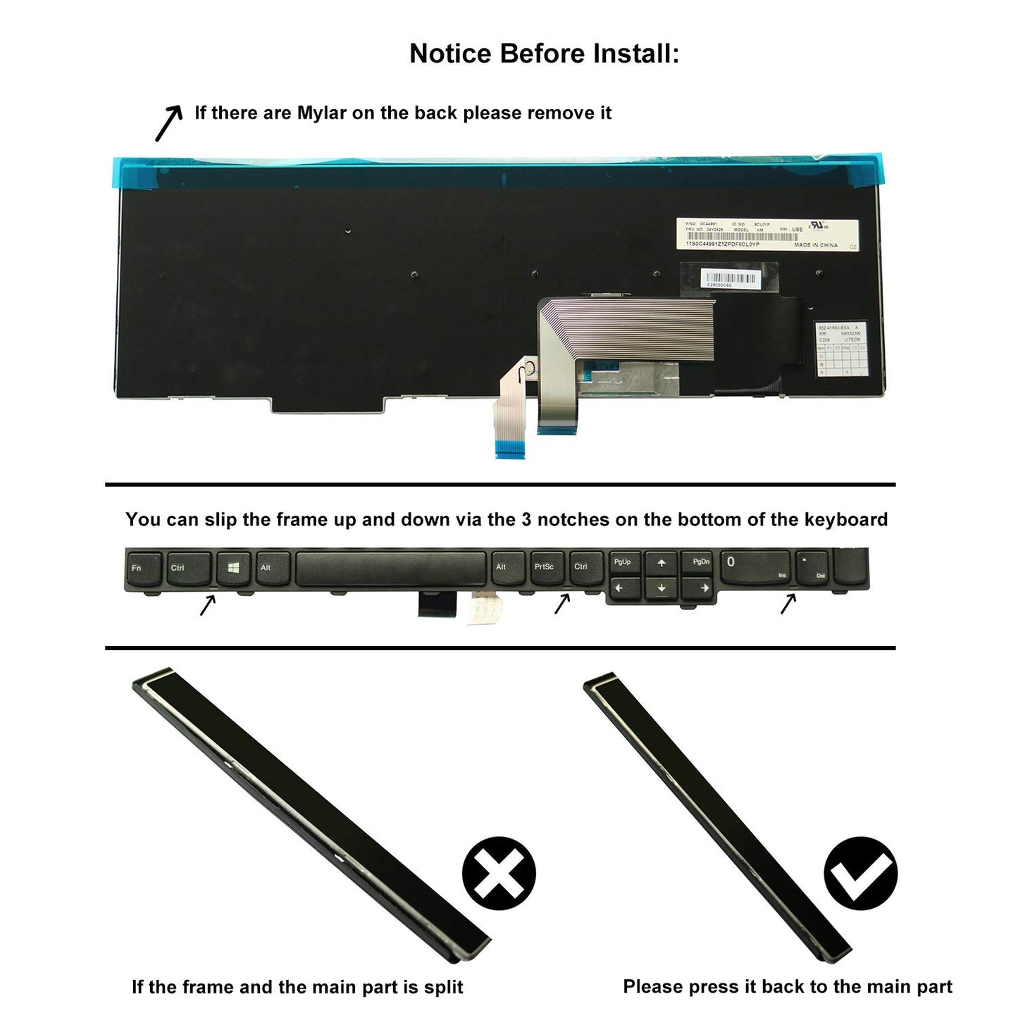 AUTENS Laptop Replacement Keyboard for Lenovo ThinkPad E531 E540 Laptop No Backlight (4 Fixing Screws)