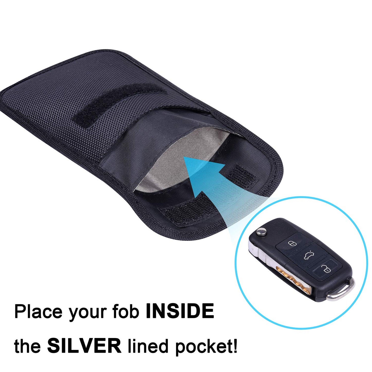 Wisdompro RFID Key FOB Protector for Car Key Signal Blocking; WP4694 Faraday Bag for Anti-Hacking, Anti-Theft Pouch - Black