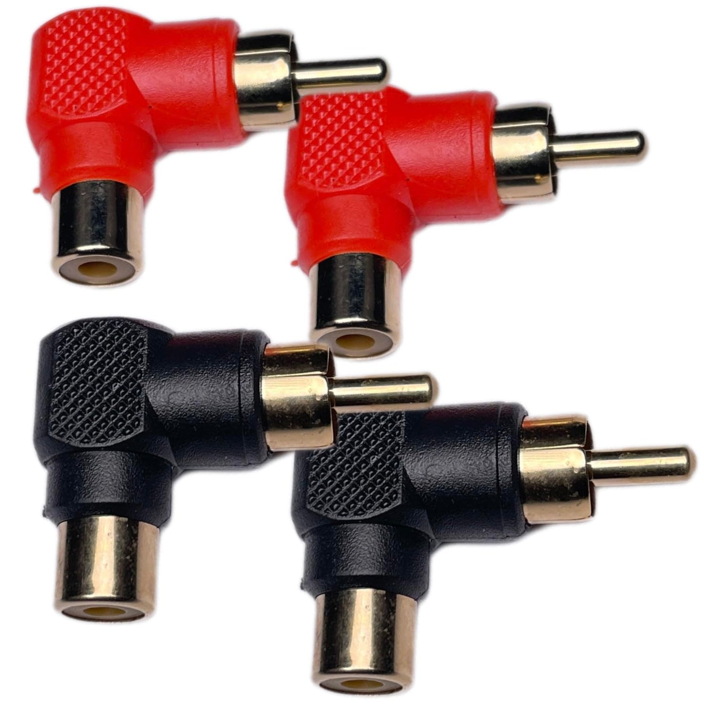 CESS Right Angle RCA Male to Female Adapter, 90 Degree Audio Video Elbow, Red Black 4 Pack