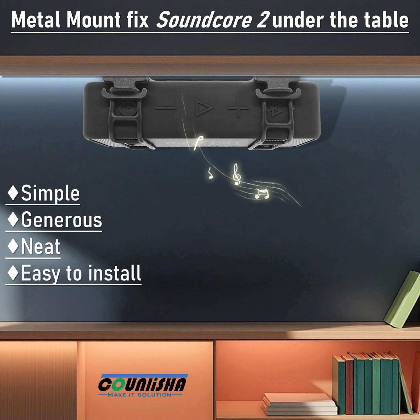 Metal Wall Mount Compatible for Anker Soundcore 2 Portable Bluetooth Speaker,Secure Shelf Holder with Adjustable Silicone Straps, Speaker Wall Bracket