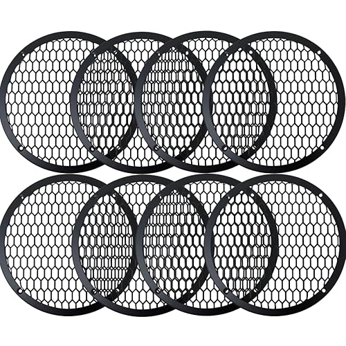 BassRockers 8" Metal Speaker Grill Cover HeavyDuty HexMesh Protective Grill Guard 8" Car Audio Speakers/Subwoofers, Universal Fit, Matte Black, 4-Hole
