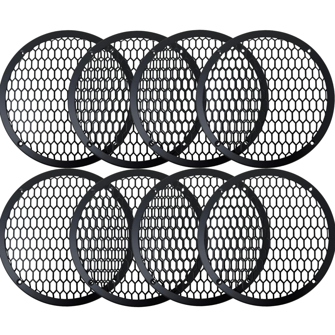 BassRockers 8" Metal Speaker Grill Cover HeavyDuty HexMesh Protective Grill Guard 8" Car Audio Speakers/Subwoofers, Universal Fit, Matte Black, 4-Hole